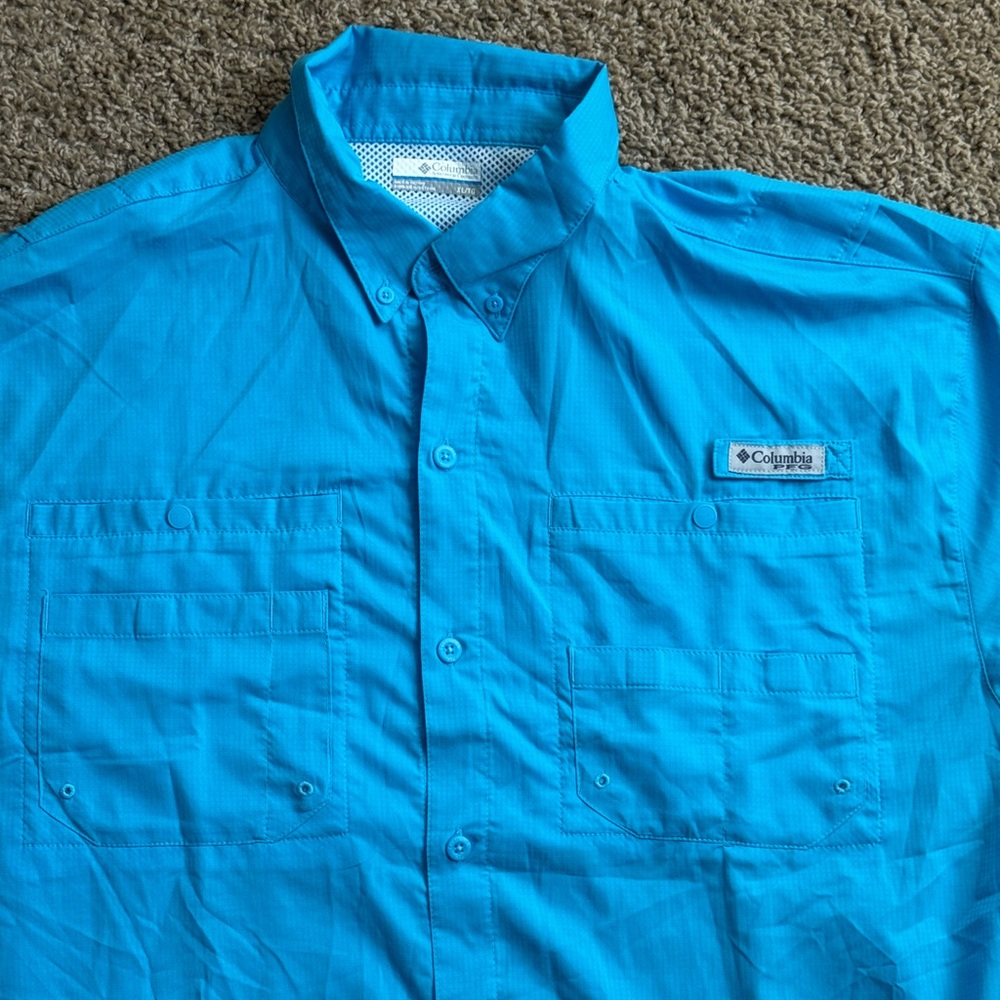 EUC Men’s Blue Echo Tamiami II Omni-Shade Columbia Short Sleeve Polo Size XL - Picture 4 of 14